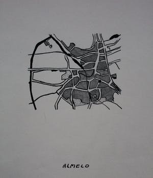 Eugene Brands - Oost-Indische inkt en potlood op papier: Almelo - 1971 kopen? Bied vanaf 295!