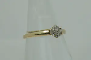 50- Klassieke 14 Krt geel-gouden rozet ring met 6 briljanten (0.10ct) diamant kopen? Bied vanaf 80!