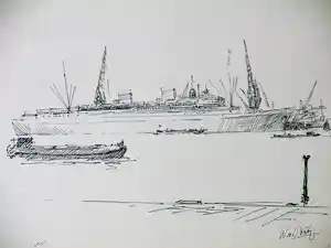 Willem van Dort - Cruiseschip HAL Rotterdam - Inkttekening verkauft für € 40!