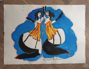Anton Heyboer - Twee Can Can Danseressen - Gouache en krijt - Jaren 90 kopen? Bied vanaf 295!