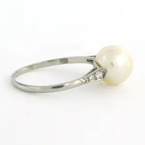 Platina ring met parel en single cut geslepen diamant tot. 0.03ct kopen? Bied vanaf 160!