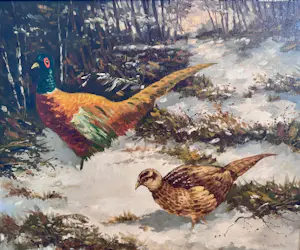 Theodorus Selhorst - Fazantenpaar in de sneeuw. kopen? Bied vanaf 50!