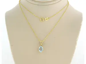 14k gouden collier met hanger bezet met blauwe topaas tot. 0,90ct - 45 cm lang kopen? Bied vanaf 220!