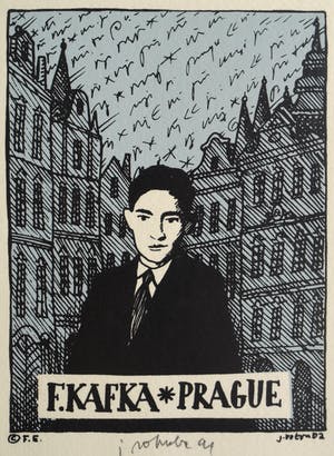 Jiri Votruba - 2x Litho , Franz Kafka, Praag – gesigneerd - 1991 kopen? Bied vanaf 75!