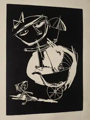 Harry Disberg - Jaren 50 Linosnede: Poppenwagen - beperkte oplage (50) - gesigneerd vendu pour 63€ !