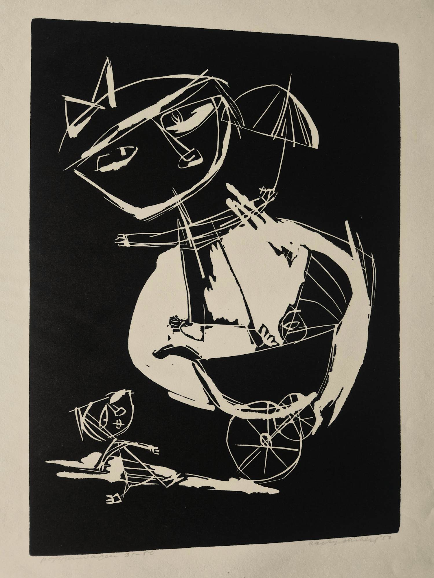 Buy Harry Disberg - Jaren 50 Linosnede: Poppenwagen - beperkte oplage (50) - gesigneerd? Bid from 63!