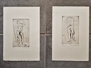 AcheterHans Abbing - TWEE (2) karakteristieke - kleine oplage (nr 8 en 25 van 40) ETS "aankleden"? Enchérissez de 34!