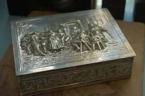 Zilver - tabaksdoos met oudhollandse voorstelling kopen? Bied vanaf 175!