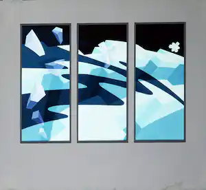 Hans Klaui - Acryl op board, Geometrische compositie in blauwtinten verkauft für € 80!