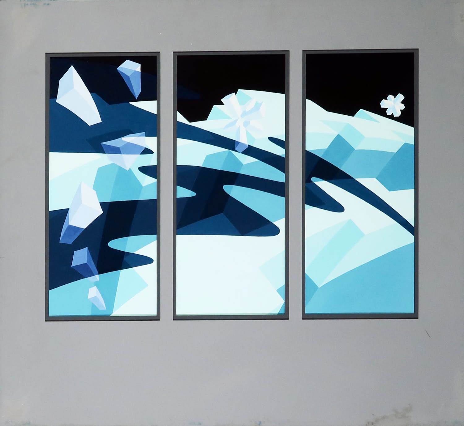Hans Klaui - Acryl op board, Geometrische compositie in blauwtinten kopen? Bied vanaf 80!