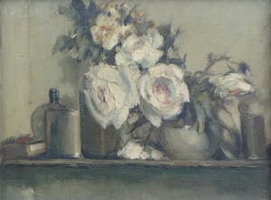Willem Jansen - Olieverf op doek, Stilleven met witte rozen - Ingelijst kopen? Bied vanaf 1!
