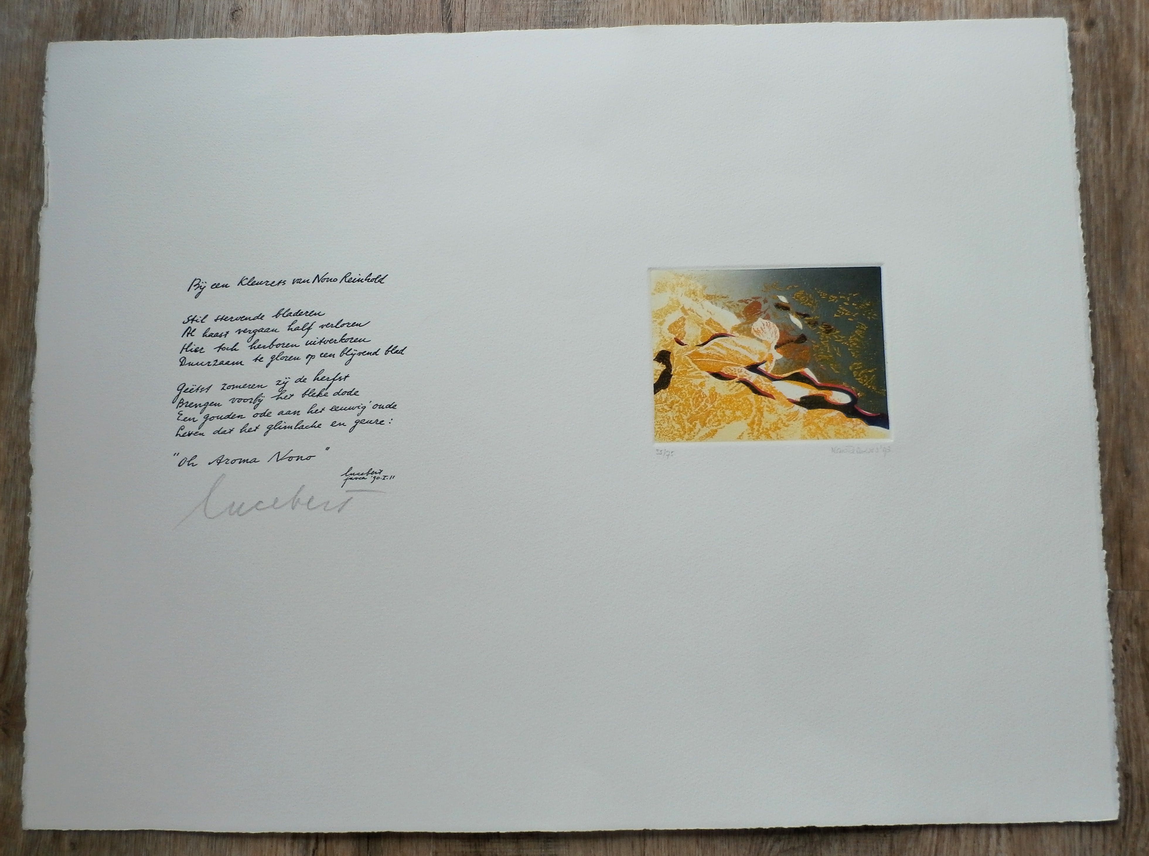 Nono Reinhold - Ets met gesigneerd gedicht van Lucebert - 1993 verkocht voor € 65!