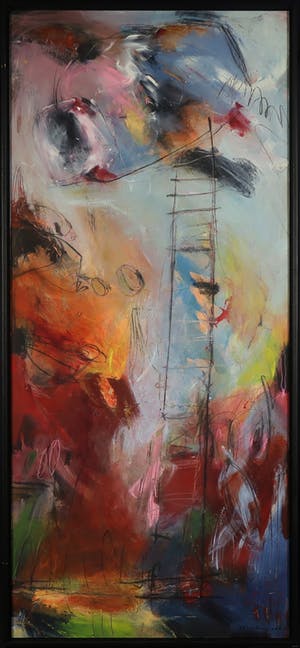 Martiene Raven - Acryl op paneel, Goed uitzicht - Ingelijst (Groot) kopen? Bied vanaf 200!