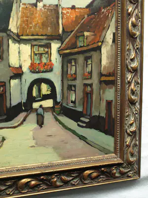 Herman Ansingh - Olieverf op paneel , Oude vrouw in straatje bij poort – Lijst, 64½ x 54½ cm kopen? Bied vanaf 1!
