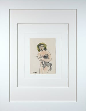 Corneille - Ingelijste pastel- en viltstifttekening, Femme et chat noir kopen? Bied vanaf 1!