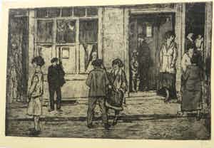 Albert Neuhuys - Stadsgezicht met figuren voor een Chinees kroegje. verkocht voor € 35!