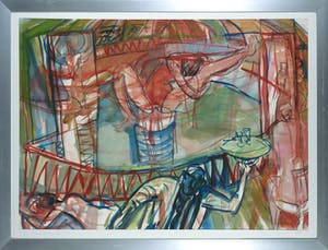 Joke Konijn - Aquarel, In de spiegeltent - Ingelijst kopen? Bied vanaf 1!