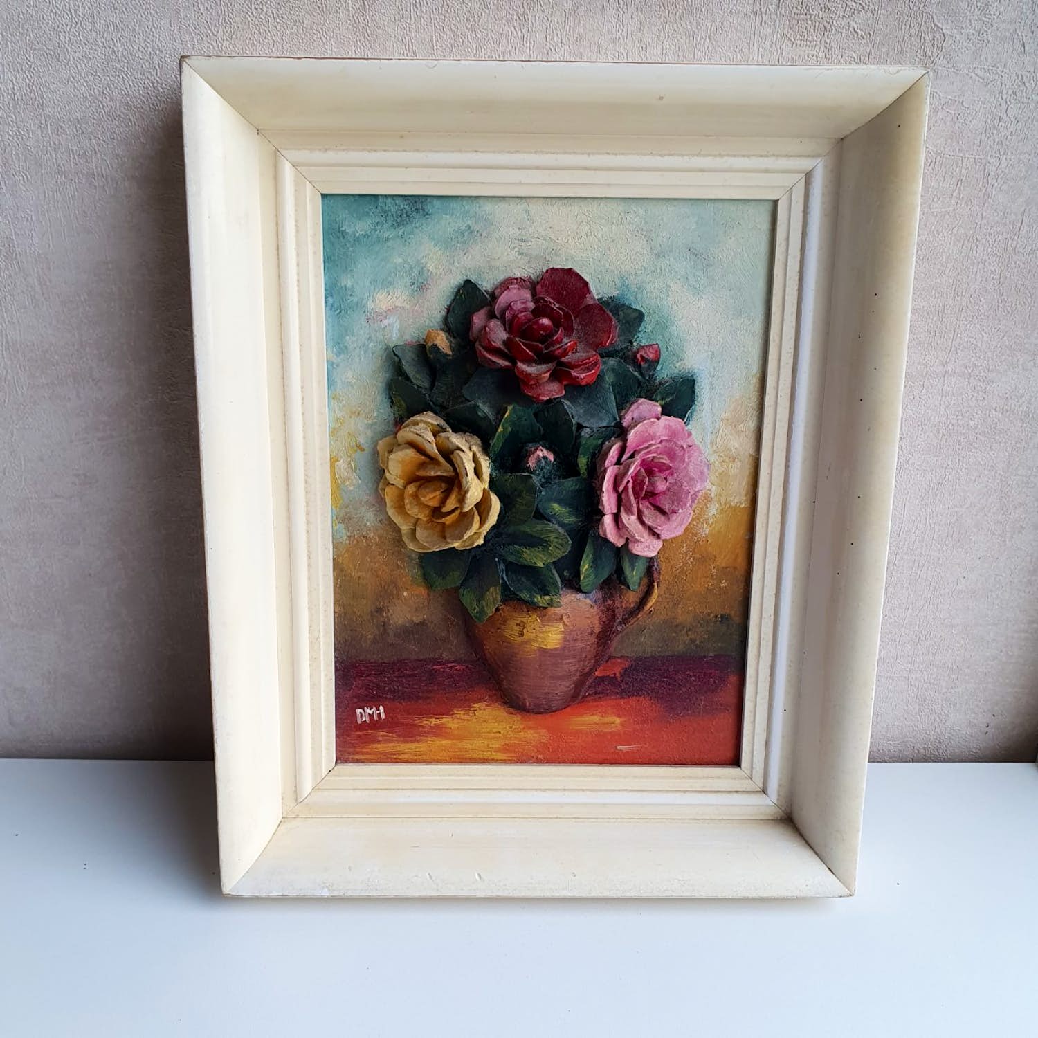 Gerdina Johanna Horvers - Reliëfschilderij met Bloemen verkocht voor € 35!