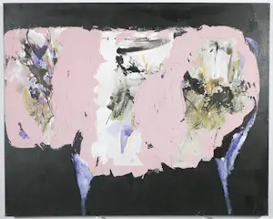 Antonio Poioumen - Gemengde techniek op doek, Abstracte compositie met lichtroze kopen? Bied vanaf 150!