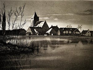 Arend Hendriks - Circa 1930 - verstilde droge naald Ets "Ochtend bij Ouderkerk a/d Amstel" kopen? Bied vanaf 30!