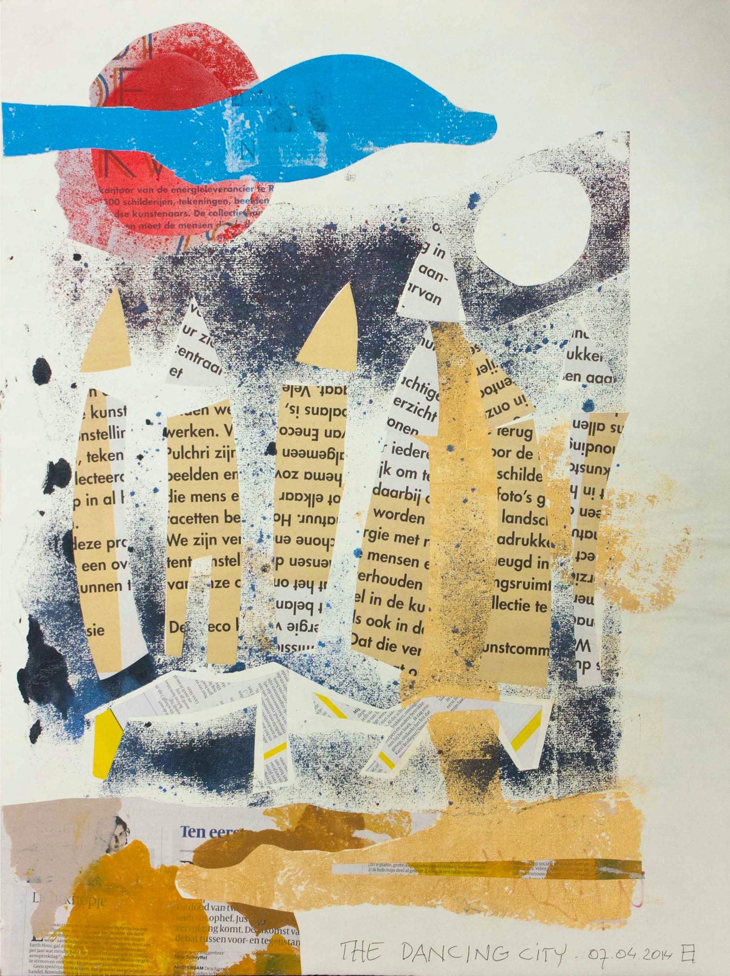 Buy Philip Vencken - Collage op papier, The dancing city? Bid from 40!