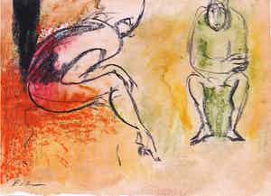 Luis Filcer - Aquarel en krijttekening, Vrouw XIV verkocht voor € 50!