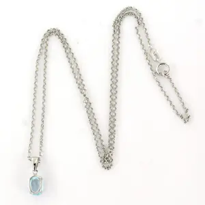 14k wit gouden collier met hanger bezet met topaz 1.00ct - 45 cm lang - 1.9 gram kopen? Bied vanaf 240!