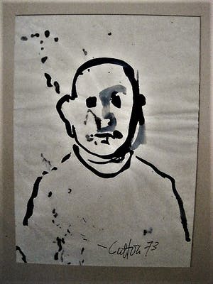 Niet of onleesbaar gesigneerd - Intrigerend 1973 express. Aquarel "portret man" gesigneerd - in passe partout kopen? Bied vanaf 1!
