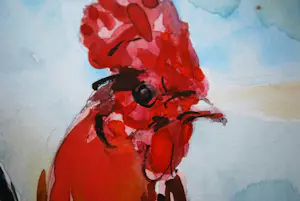 Jeanne Wesselius - Kip en haan - aquarel kopen? Bied vanaf 20!