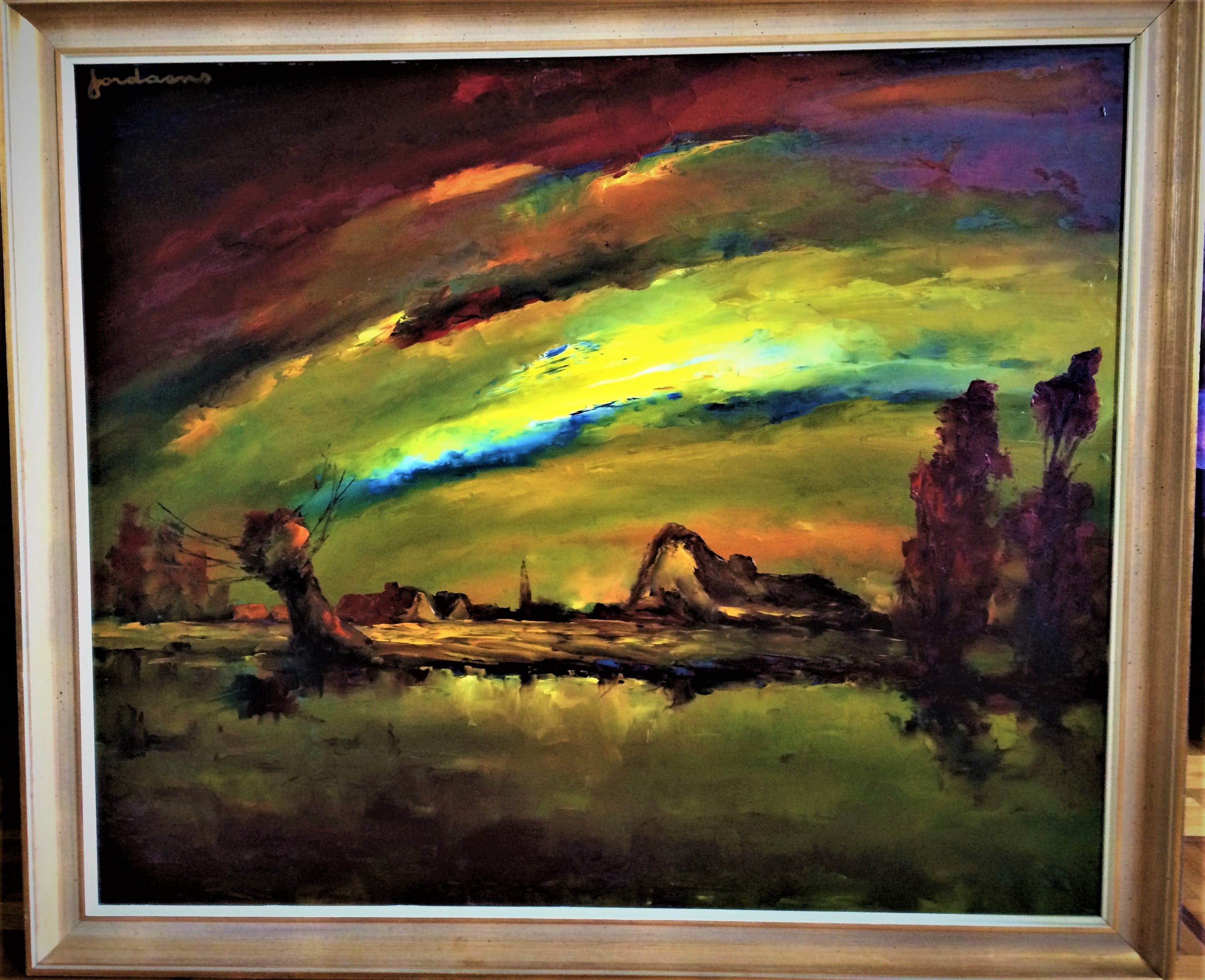 Leo Jordaens - Groot expressief kleurrijk landschap kopen? Bied vanaf 275!