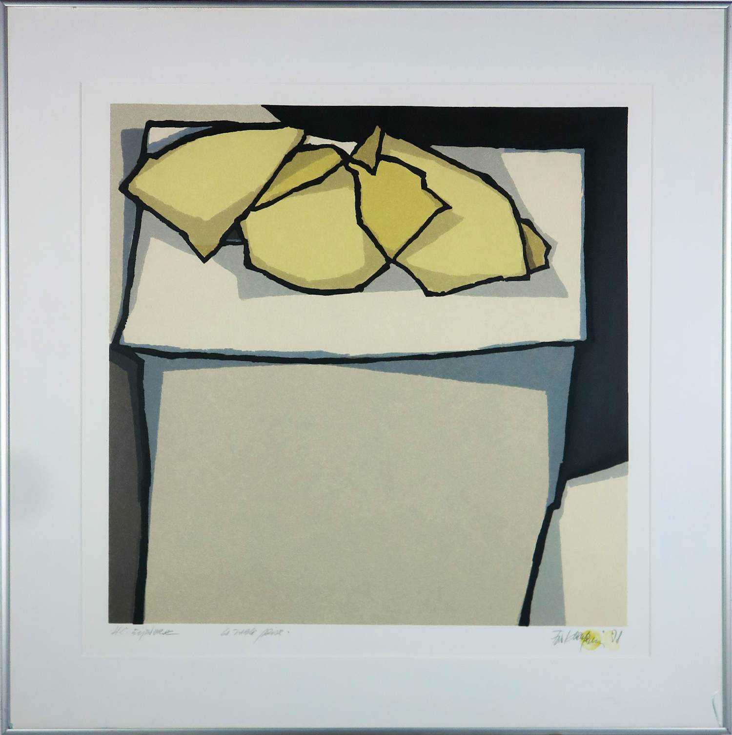 Fon Klement - Boardsnede op papier, Table grise - Ingelijst kopen? Bied vanaf 90!