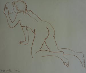 Niet of onleesbaar gesigneerd - Litho , “Vrouw met spiegel en Japanse(?) tekens” – gesigneerd kopen? Bied vanaf 1!