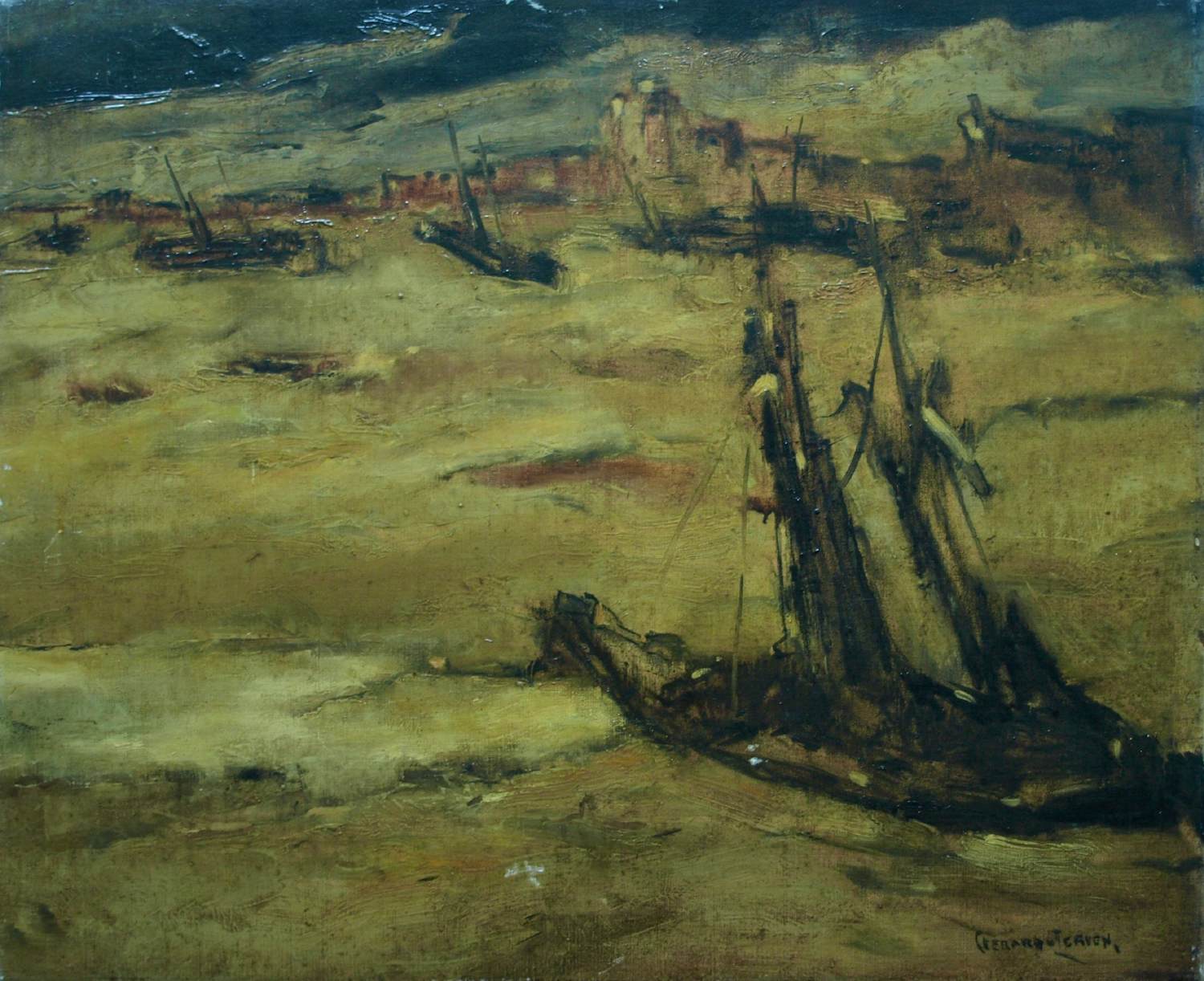 Gerard van Lerven - Olieverf op doek , Schepen op het strand…48½ x 58½ cm. kopen? Bied vanaf 60!