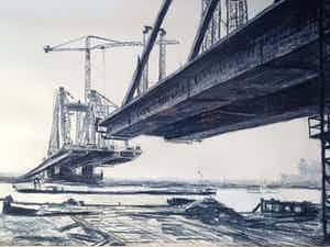 Monique Vanstaen - Brug bij Tiel in aanbouw. verkocht voor € 75!