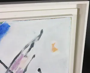 Klaas Boonstra - Olieverf op board, Abstracte voorstelling met blauw en paars - Ingelijst kopen? Bied vanaf 1!