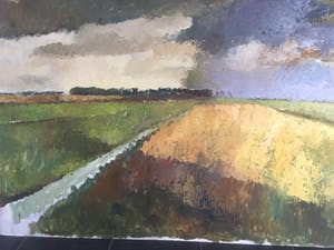 Piet Kloes - expressief gróót Hollands polderlandschap kopen? Bied vanaf 90!