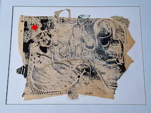 Theo Beerendonk - 1968 - gemengde techniek (papier, lino, gouache, visnet) "Naakt in rood" kopen? Bied vanaf 148!