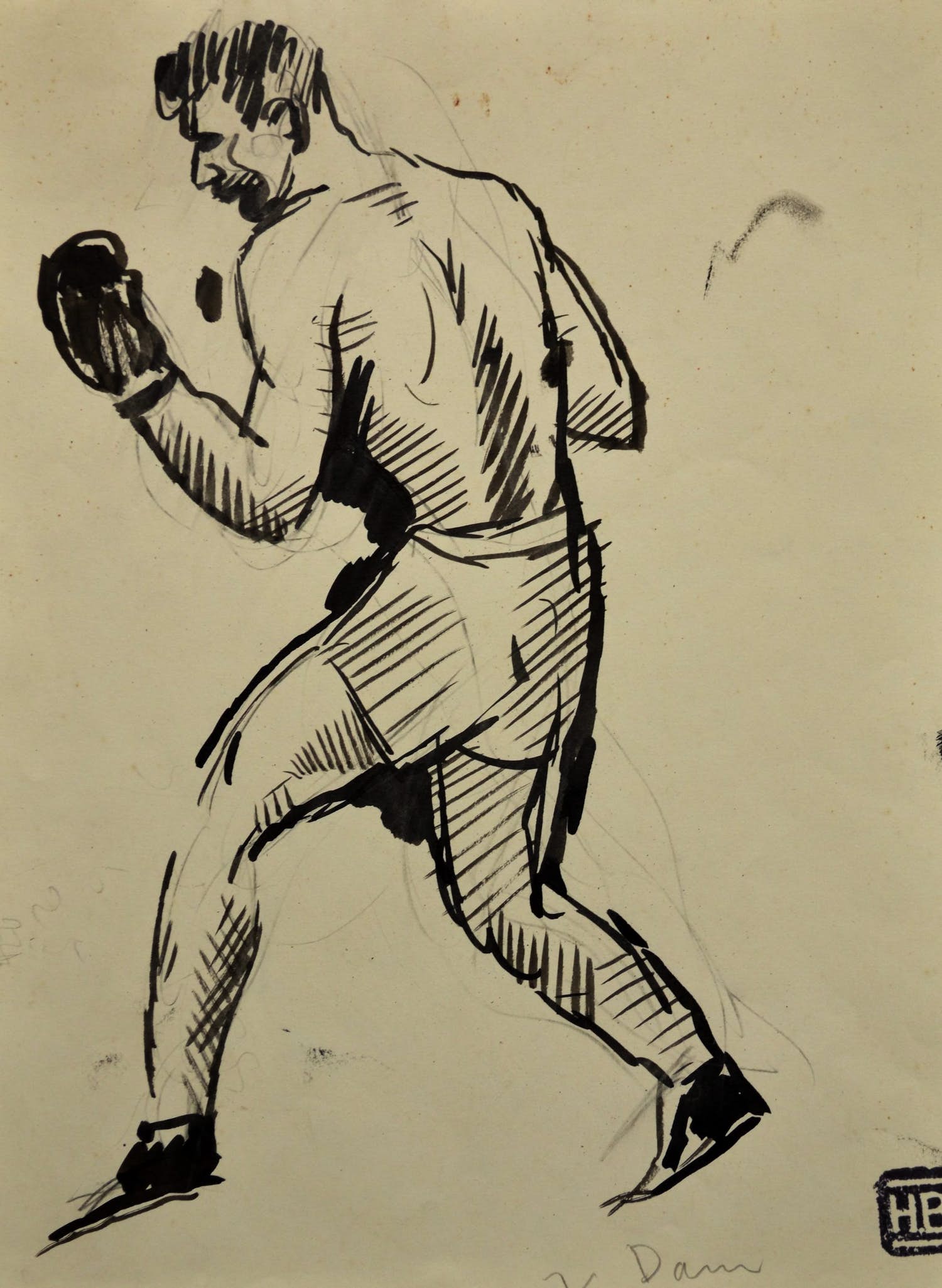 Herman Bieling - Inkttekening bokser - Voorzien van stempel kunstenaar kopen? Bied vanaf 1!