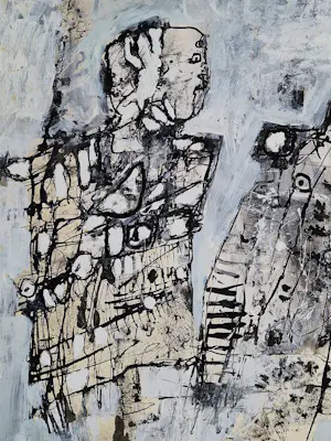 Hannes Postma - Grote in 1962 gemaakte gemengde techniek "de Familie" gesigneerd kopen? Bied vanaf 58!