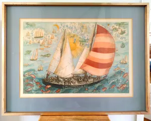 Francoise Deberdt - (1934) gedetailleerde kleurenets, 'fantoomschepen op zee' kopen? Bied vanaf 85!