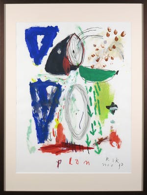 Rik van Iersel - Gemengde techniek op papier, Abstracte compositie - Ingelijst kopen? Bied vanaf 1!