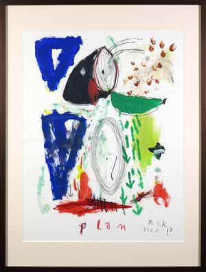 Rik van Iersel - Gemengde techniek op papier, Abstracte compositie - Ingelijst verkocht voor € 1!