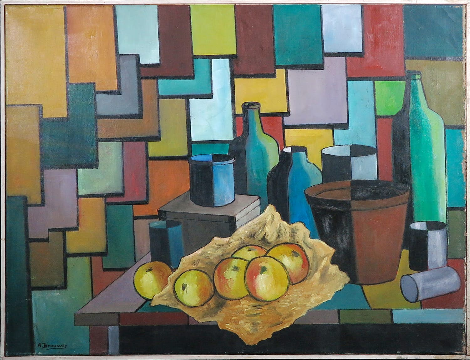 A. Brouwer - Olieverf op doek, Stilleven - Ingelijst verkocht voor € 1!