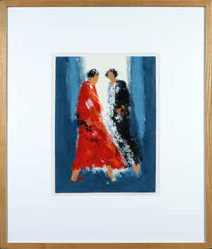 Wil Willemsen - Zeefdruk, Red Dress - Ingelijst verkocht voor € 35!