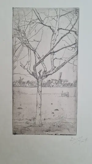 Pieter Dupont - Handgesigneerd - Boom in landschap met dorp- 1895 kopen? Bied vanaf 110!
