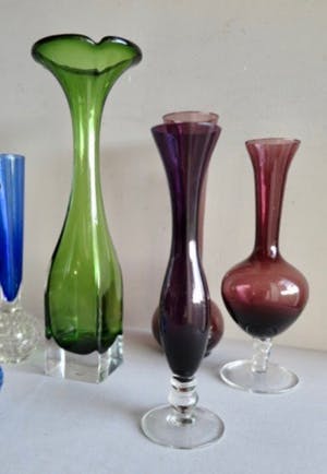 Elme Glasbruk - en Aseda Glasbrük - Collectie 9 Zweedse Solifleurs/Spijkervaasjes - 60-er jaren kopen? Bied vanaf 69!
