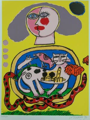 Corneille - ROZE KAT / KLEURZEEFDRUK / 56x38cm / SIG / 1996 kopen? Bied vanaf 120!