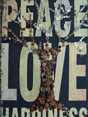 Niet of onleesbaar gesigneerd - Gemengde techniek, “Peace, Love, Happiness” kopen? Bied vanaf 1!
