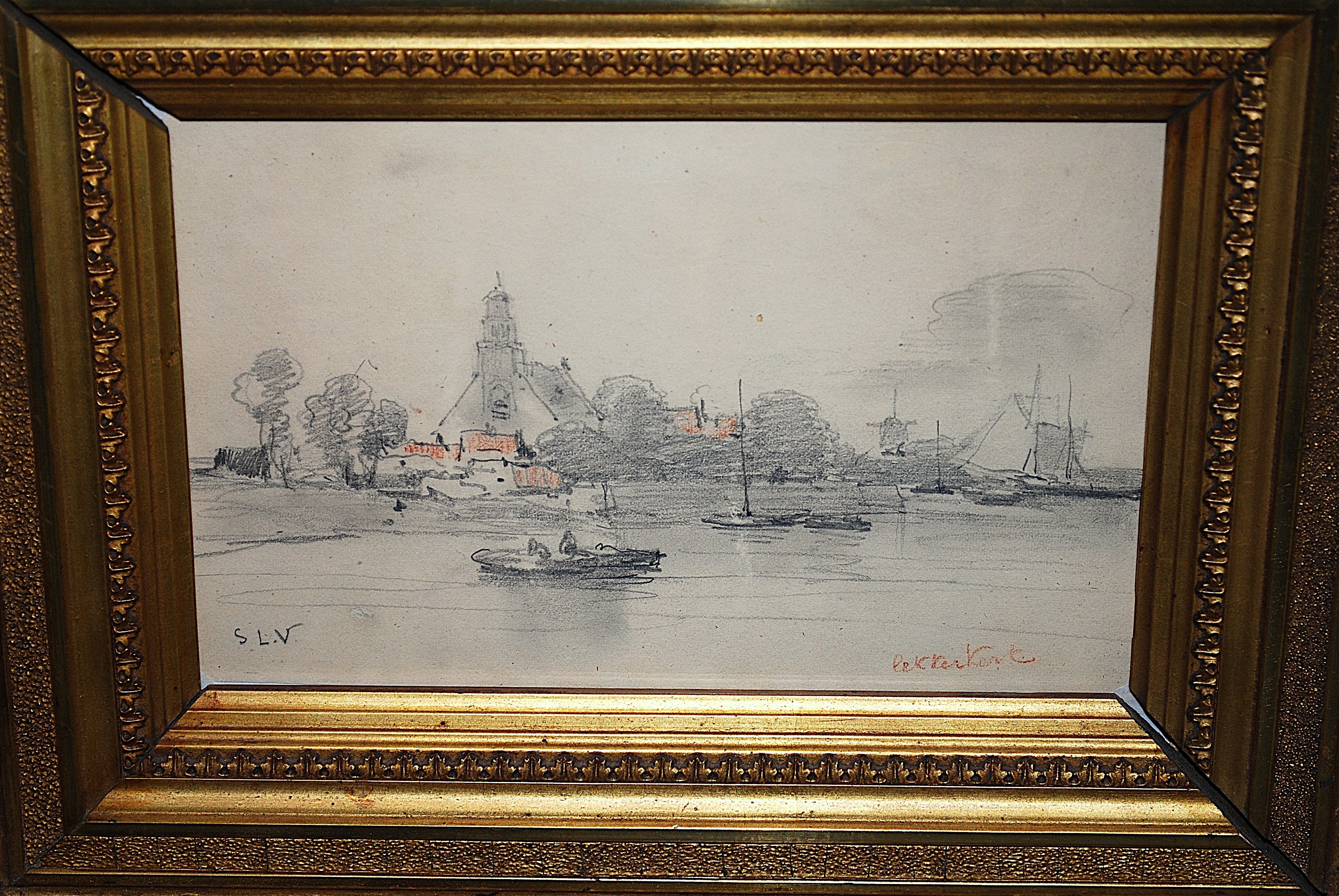 Buy Salomon Leonardus Verveer - Gezicht op Lekkerkerk - tekening, rond 1850? Bid from 125!