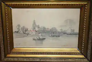 Salomon Leonardus Verveer - Gezicht op Lekkerkerk - tekening, rond 1850 kopen? Bied vanaf 175!